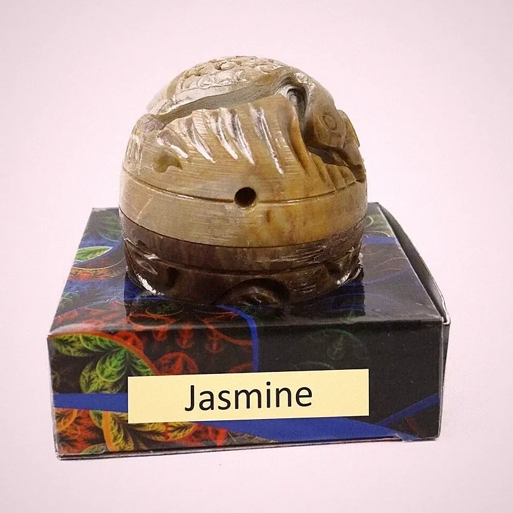 Jasmine Solid Perfume 8gm Hand Carved Stone Jar Long Lasting Fragrance Unisex