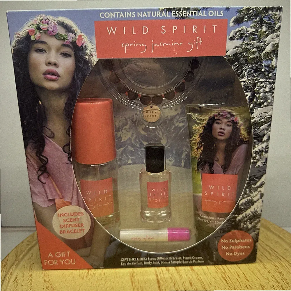 Wild Spirit Spring Jasmine Gift Perfume Womens 5 Piece Set Mist Cream Bracelet